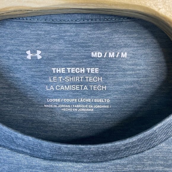 Under Armour Men’s Tech Short Sleeve Blue Gray Heathered Medium Crew Neck Shirt - Picture 4 of 5